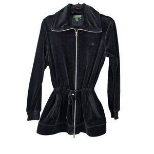 Lauren Ralph Lauren Velour Full Zip Black Track Jacket Coat